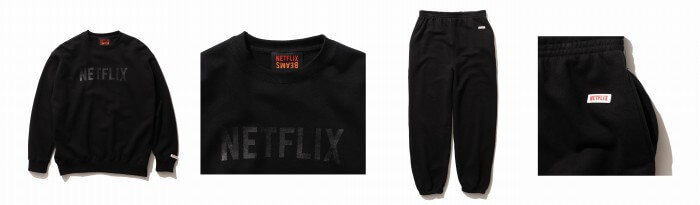 Netflix × BEAMS CREW NECK SWEATSHIRT、SWEAT PANTS 各8,250円（税込）