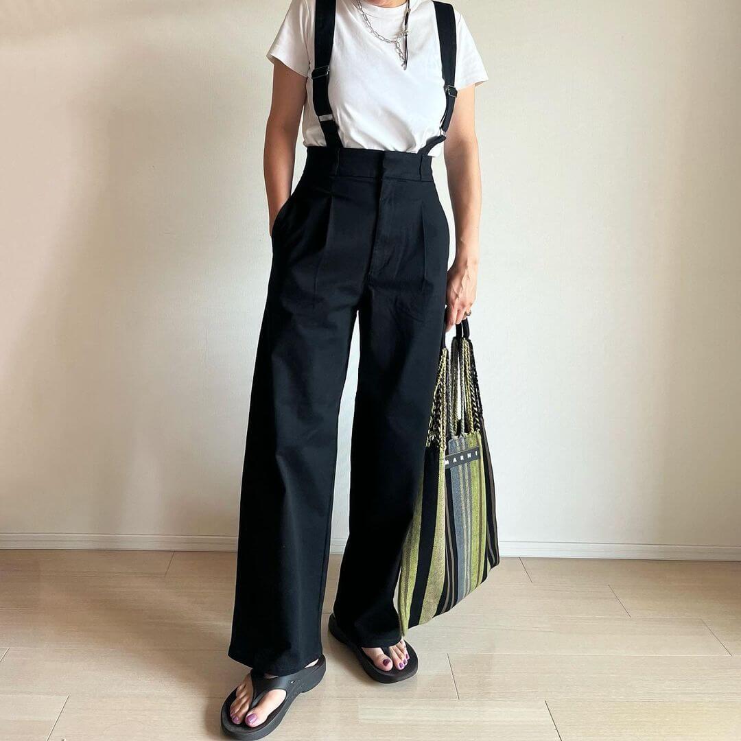 straight pants with suspenders